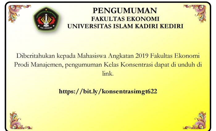 Pengumuman Kelas Konsentrasi '19 FE Mgt 2022